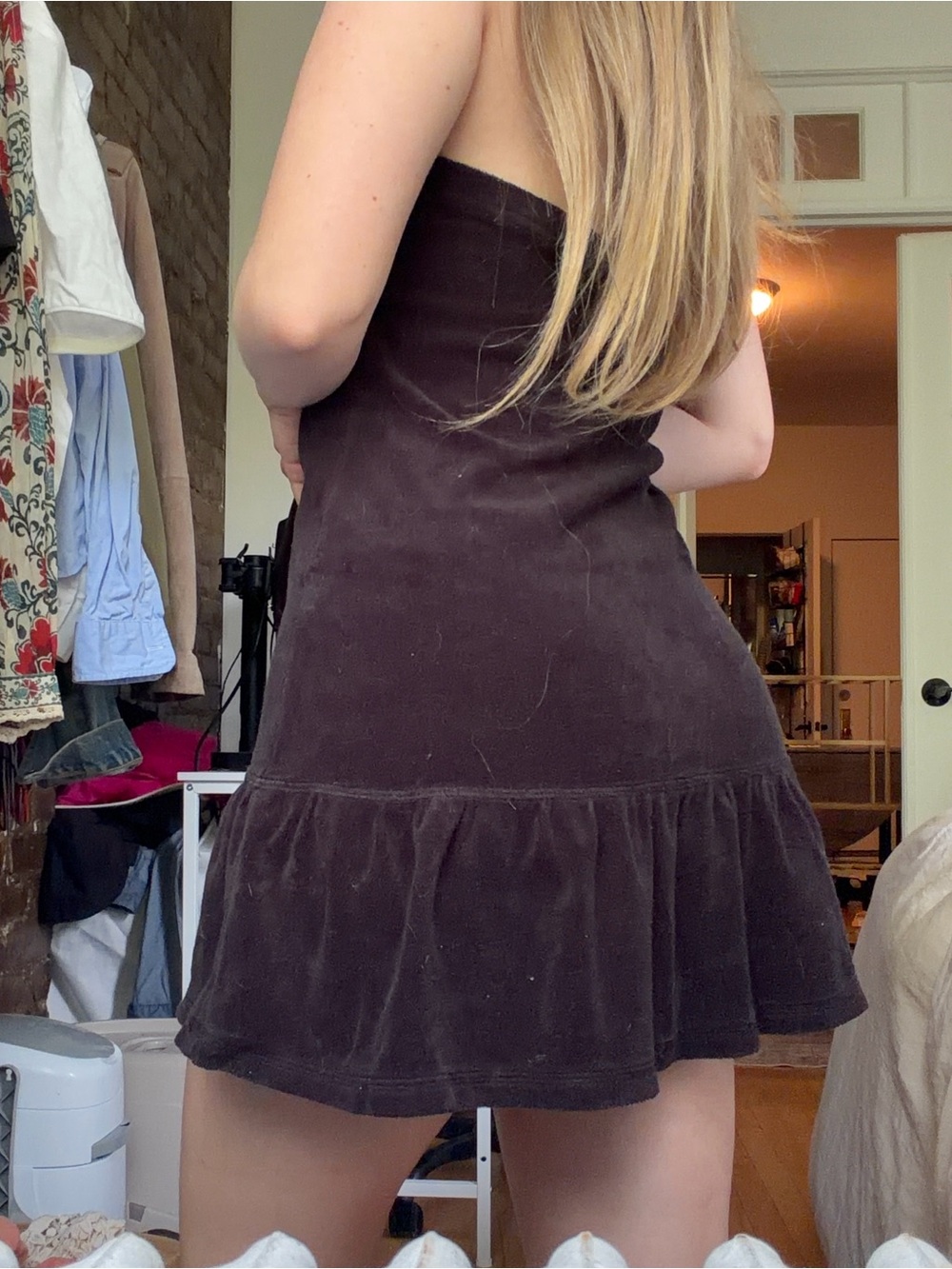 Vintage Juicy Couture Black Strapless Halter Velvet Mini Dress - Picture 2 of 4